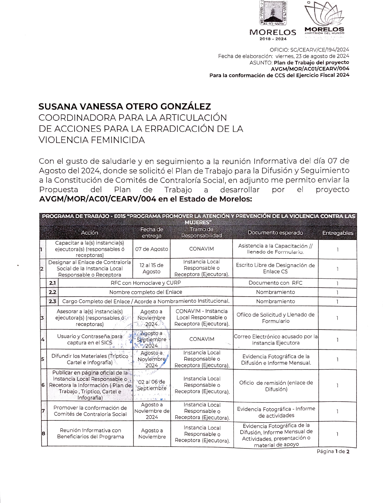 PLAN DE TRABAJO CONTRALORIA SOCIAL 2024 1